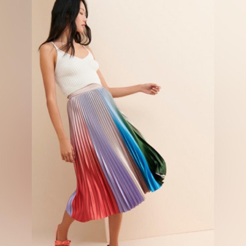Multi color pleated midi skirt